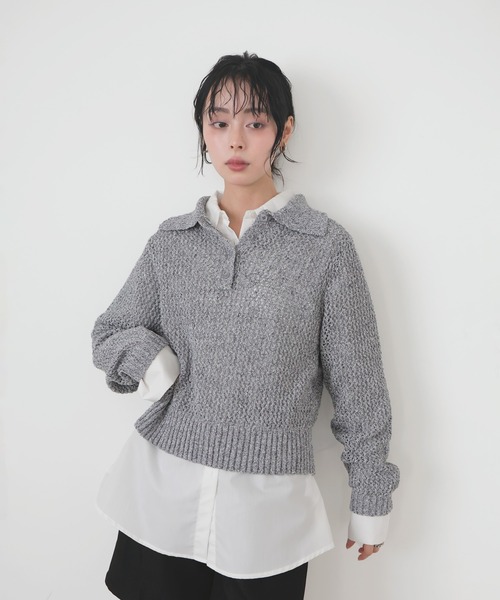 未使用 タグ付き Theory リネンメッシュ編み ポロニット size S LIAN（リアン） ニット セーター MIXメッシュポロニット レディース