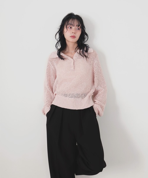 LIAN（リアン） ニット セーター MIXメッシュポロニット レディース