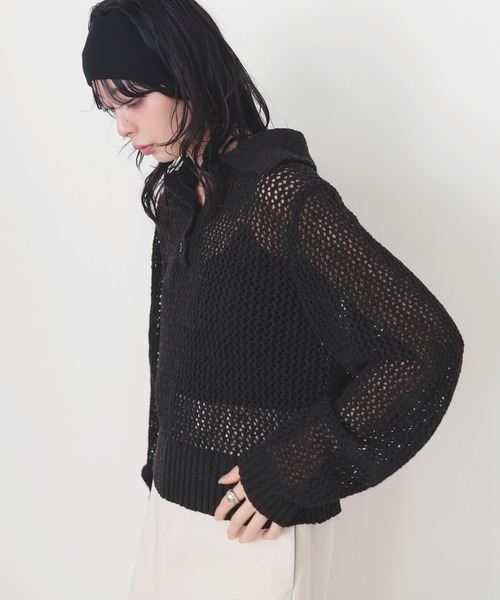 新品　BEAUTY＆YOUTH メッシュポロニット　黒 LIAN（リアン） ニット セーター MIXメッシュポロニット レディース