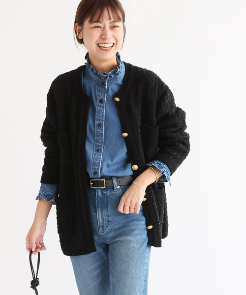 ジャーナルスタンダードrelume ノーカラー ツイードジャケット ブラック JOURNAL STANDARD relume（ジャーナルスタンダード レリューム