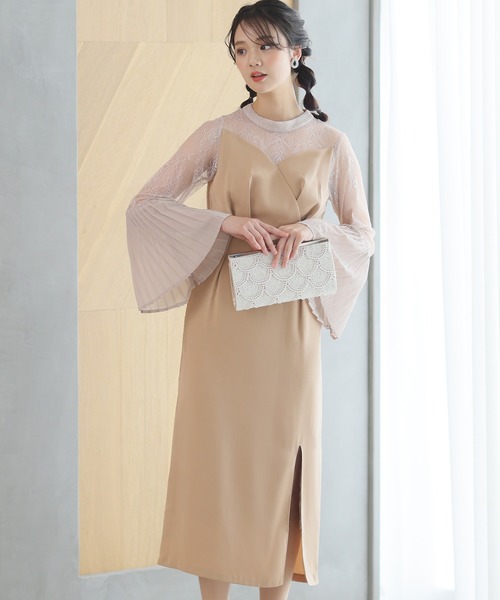 PourVous（プールヴー） 長袖ワンピース M ベージュ レディース 