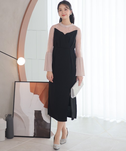 「PourVous」 長袖ワンピース M ベージュ レディースの画像