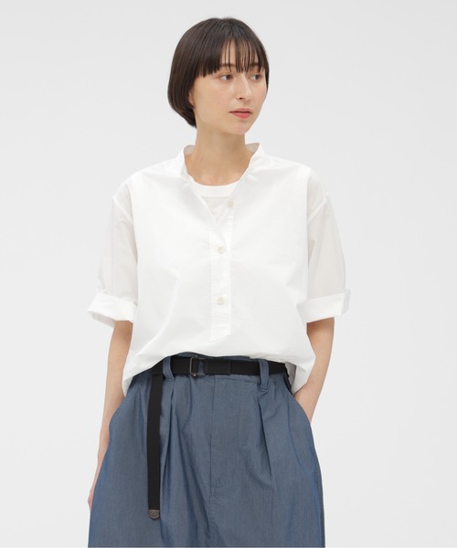 MHL.（エムエイチエル） ブラウス シャツ 半袖 COTTON RAMIE POPLIN