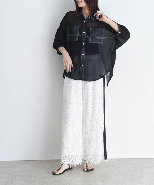 「Eimee Law」 半袖ブラウス FREE ネイビー レディース_画像2