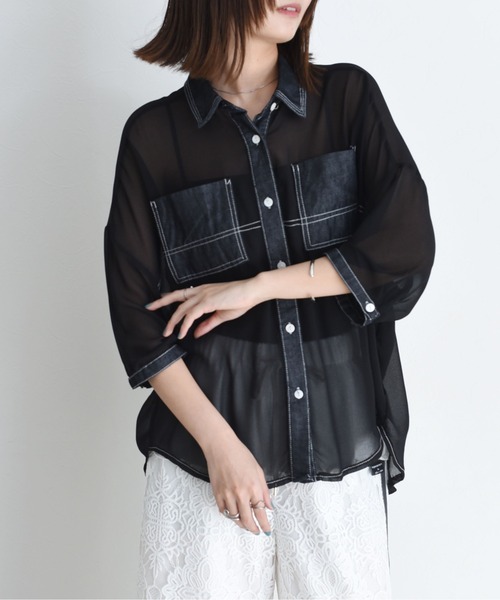「Eimee Law」 半袖ブラウス FREE ネイビー レディース_画像7