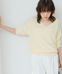 RIVE DROITE リヴドロワ　ヘアリーウール片畦Vネックニット 6色展開/名品/柔らかな風合い】ヘアリーウール片畦Vネックニット