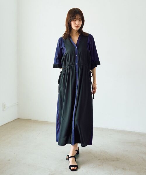 Editt by YECCA VECCA シャツワンピース 配色デザインシャツワンピース 