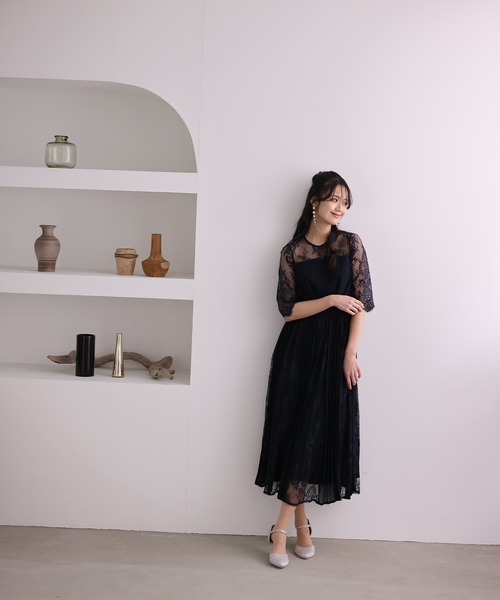 PourVous ドレス 結婚式 パーティードレス ミモレ丈と七分袖