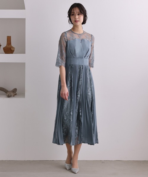 PourVous ドレス 結婚式 パーティードレス ミモレ丈と七分袖