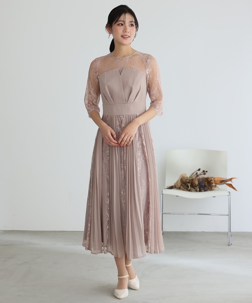 PourVous ドレス 結婚式 パーティードレス ミモレ丈と七分袖
