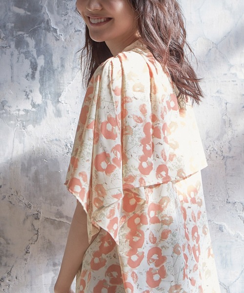 RANAN（ラナン） ブラウス シャツ ぼかし花柄ケープブラウス