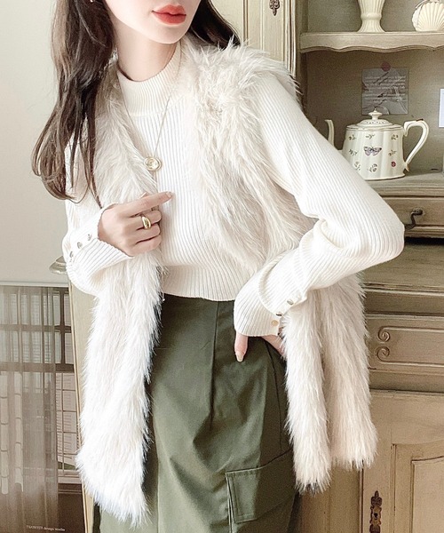 極美品】23区 ファー ベスト 38 カシミヤ ウール 高級 春 ジレ