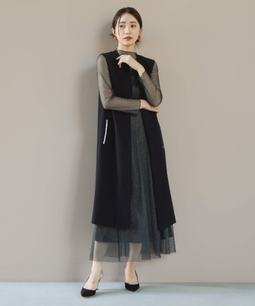 kaene ベスト ジレ ハイストレッチパールジレ レディース