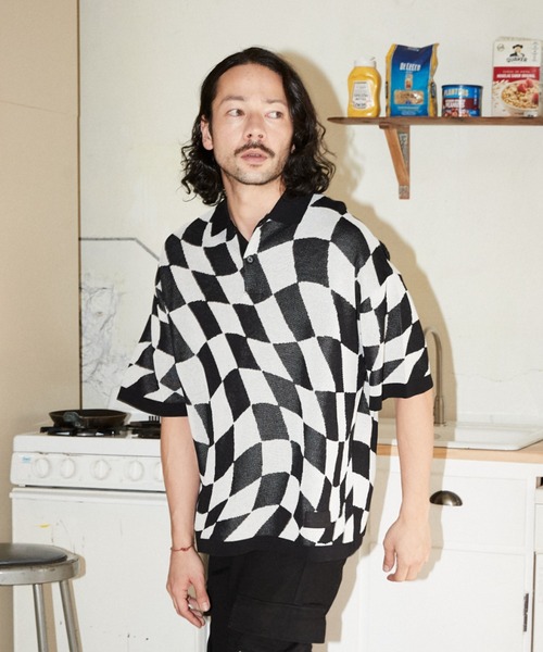 ADAM PATEK(アダムパテック) ポロシャツ ADAMPATEK / skewed check pattern short sleeve ...