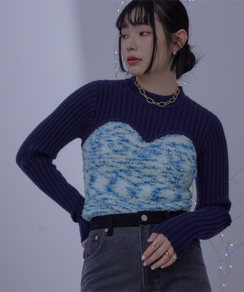 ニット セーター リボンヤーンビスチェ切替ニット レディース miette ニット セーター リボンヤーンビスチェ切替ニット