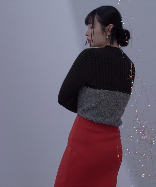 ミエット miette リボンヤーンビスチェ切替ニット （グレー） ミエット miette リボンヤーンビスチェ切替ニット （グレー
