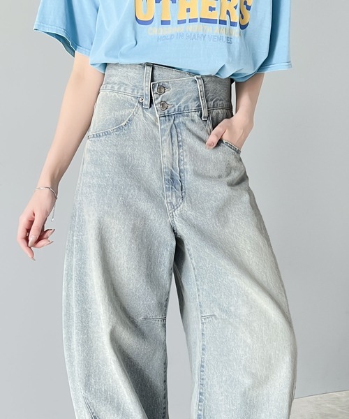 パンツ デニム ジーンズ トレンド感抜群。コットン100%アシメウエスト  