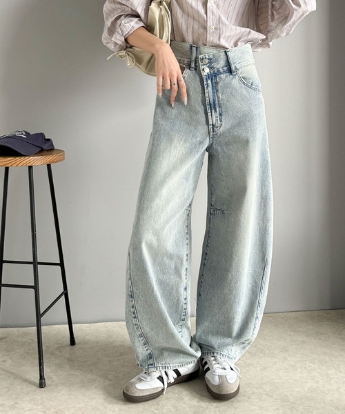 腰回りに余裕があって着心地が良いデニム リブ イン コンフォート くぼっち☆とコラボ はくだけでオシャレ