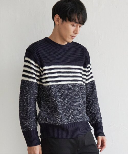 ikka（イッカ） セーター ニット 編地MIXパネルボーダーニット メンズ