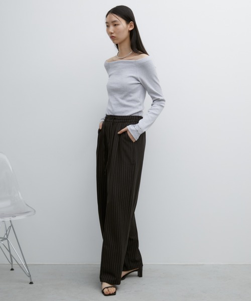 Aunt Marie's tシャツ カップ付きオフショルリブトップス