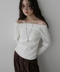tシャツ カップ付きオフショルリブトップス/カ...の詳細画像3