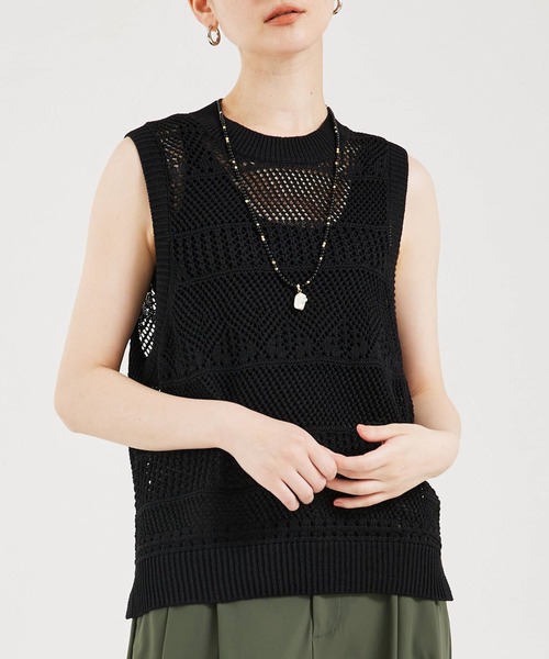 qualite カリテ　新品 かぎ編み 風 ノースリーブ ニット メッシュ qualite カリテ 新品 かぎ編み 風 ノースリーブ ニット メッシュ