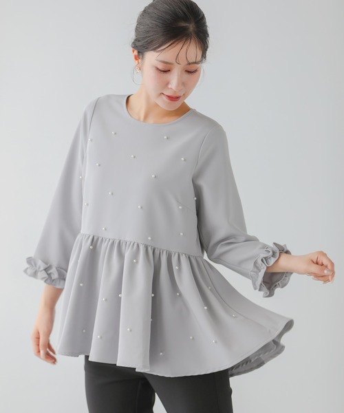fitmore フィットモア　アシメトリーペプラムフリルブラウス　パープル fitmore フィットモア アシメトリーペプラムフリルブラウス