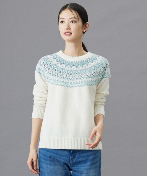 ニット セーター 「WEB限定カラーあり・洗える」FAIR ISLE ラウンドネック ニット レディース