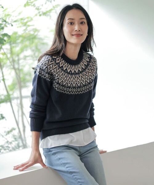 ニット セーター 「WEB限定カラーあり・洗える」FAIR ISLE ラウンドネック ニット レディース ニット セーター 「WEB限定カラーあり・洗える」FAIR ISLE