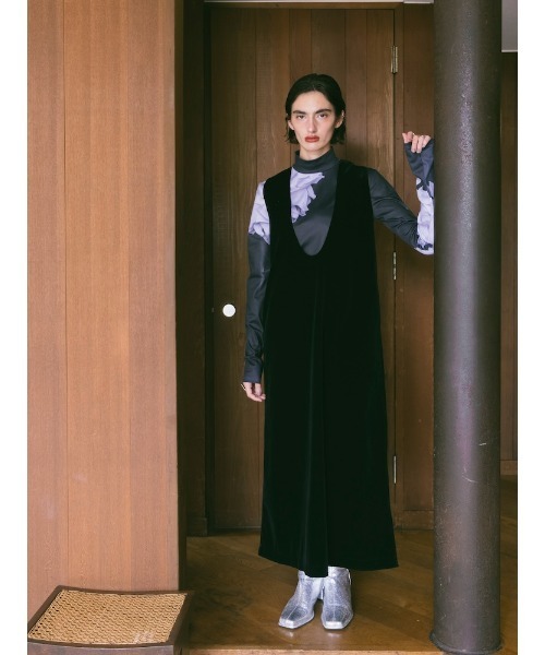 お呼ばれワンピ ベルベット sahara ワンピース Velvet Uneck Dress/ベルベットUネックドレス