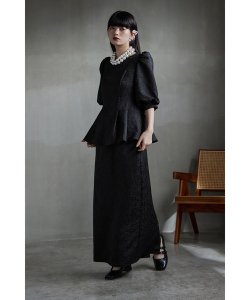 etoll. ドレス フラワージャガードセットアップドレス ペプラム  