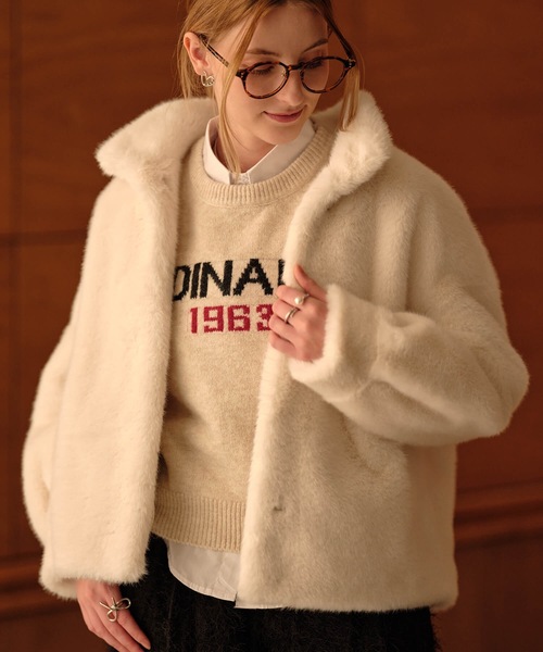 MIA ファー付きベージュコート Mia コート アウター フェイクファージャケット レディース