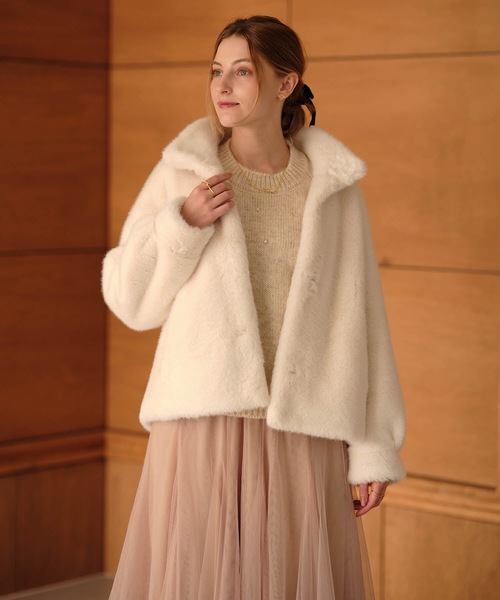 MIA ファー付きベージュコート Mia コート アウター フェイクファージャケット レディース