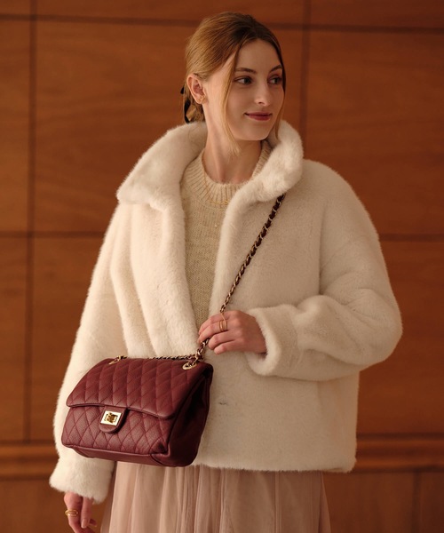 MIA ファー付きベージュコート Mia コート アウター フェイクファージャケット レディース