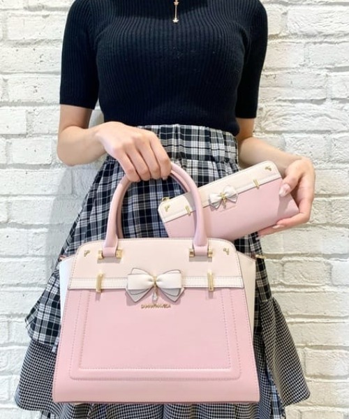 大人気!! SAMANTHAVEGA スクエア アクセントリボン ハンドバッグ サマンサベガ（Samantha Vega ）/バイカラーアクセントリボン