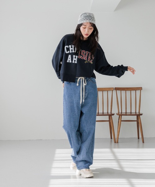 LOWRYS FARM ジーンズ デニム デニムパンツ ウエストヒモツキルーズ