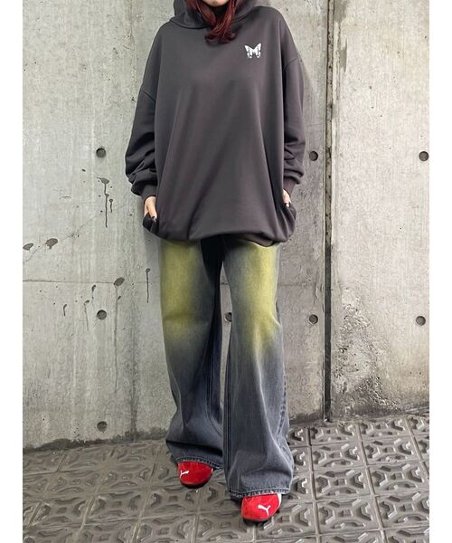 美品　EVRISクロスウエストワイドストレートデニム　S バギー EVRIS（エヴリス） ワイドパンツ ジーンズ デニム デニムパンツ カラー