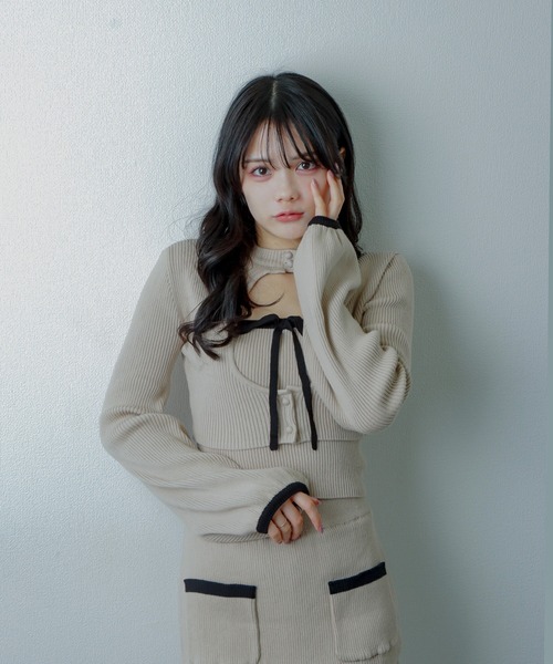 M DOLLY セットアップ *M DOLLY original＊cardigan + piping knit set