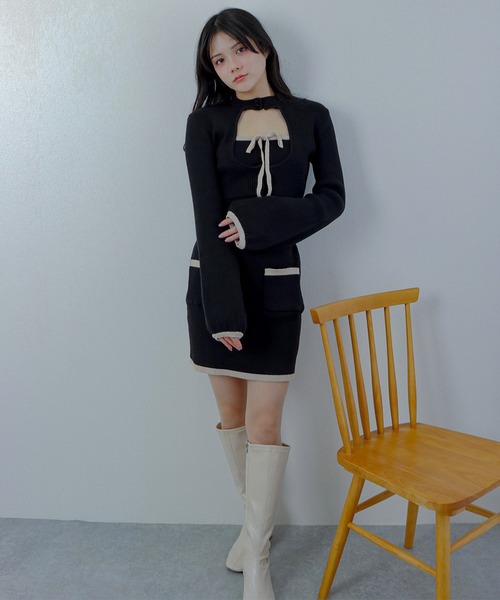 M DOLLY セットアップ *M DOLLY original＊cardigan + piping knit set