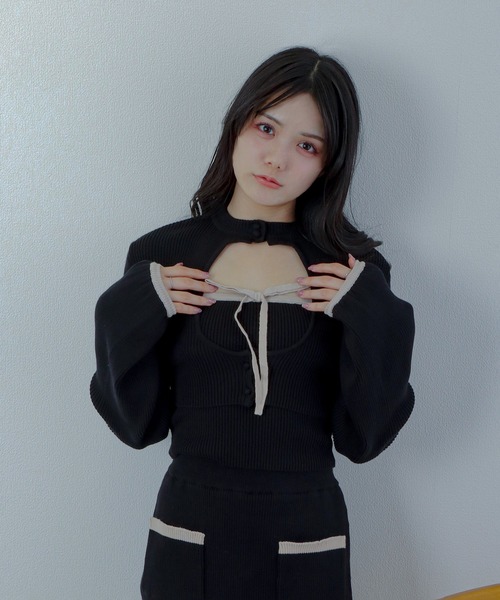 M DOLLY セットアップ *M DOLLY original＊cardigan + piping knit set