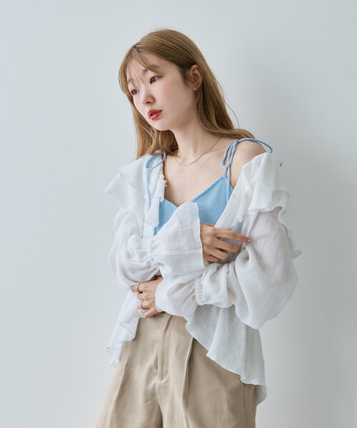 Kastane ブラウス シャツ 「新色追加」メッシュフリルブラウス