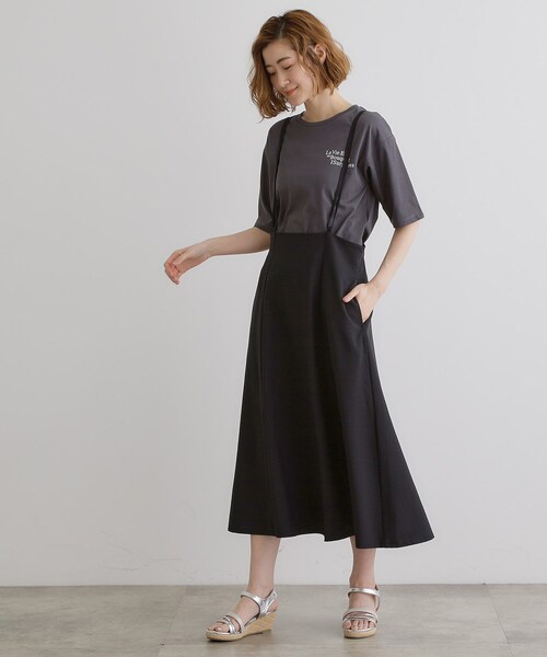 【新品✨S】大人女子の品格！黒UVカットポロ＆パテモーブ・フレアスカート セット grove（グローブ） スカート ダブルストラップフレアスカート