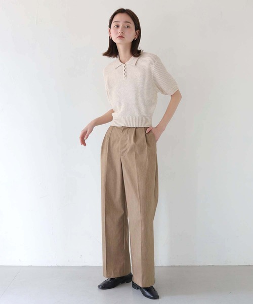CLEIO tシャツ 「CLEIO」地柄編み半袖ポロニット レディース