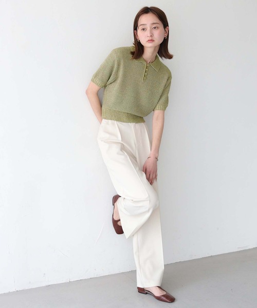 tシャツ 「CLEIO」地柄編み半袖ポロニット レディース CLEIO tシャツ 「CLEIO」地柄編み半袖ポロニット レディース