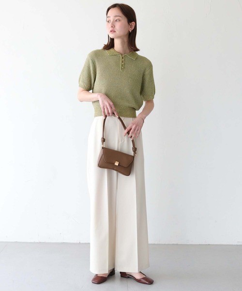 tシャツ 「CLEIO」地柄編み半袖ポロニット レディース CLEIO tシャツ 「CLEIO」地柄編み半袖ポロニット レディース
