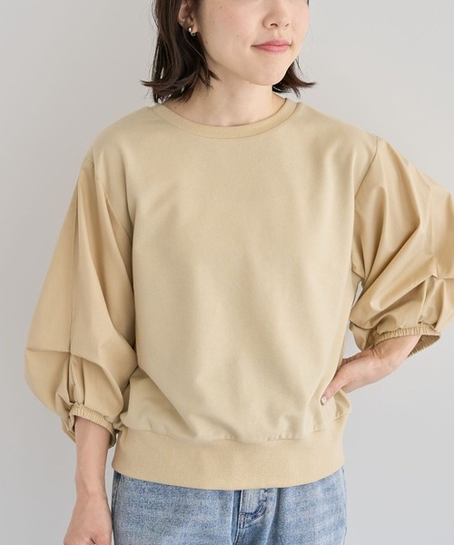 Green Parks tシャツ 2WAY7分袖タック裾ZIPプルオーバー