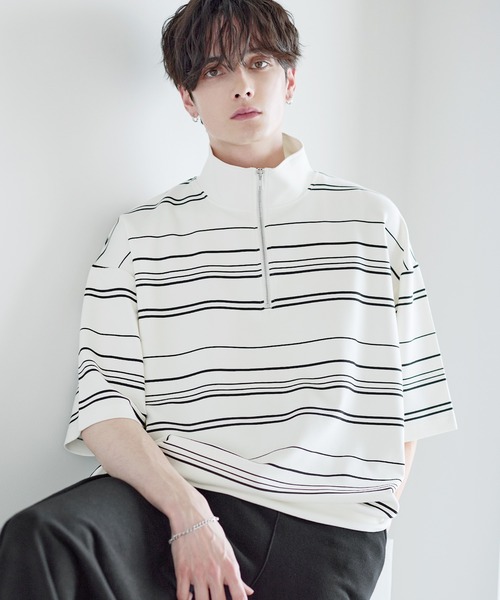 ASTRONOMY tシャツ 接触冷感ポンチハーフジップ半袖プルオーバー