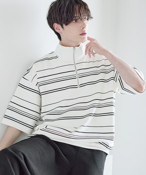 ASTRONOMY tシャツ 接触冷感ポンチハーフジップ半袖プルオーバー