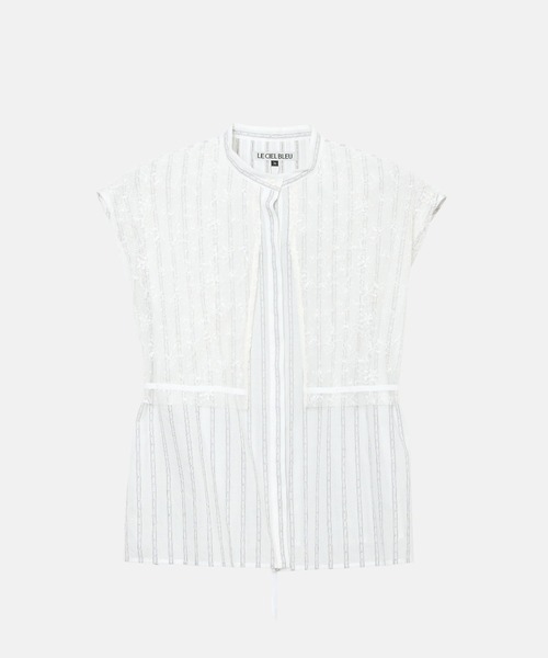 今月末までの出品☆ルシェルブルー ノースリーブ シャツ ストライプ LE CIEL BLEU｜ストライプスリーブレスシャツ / Striped