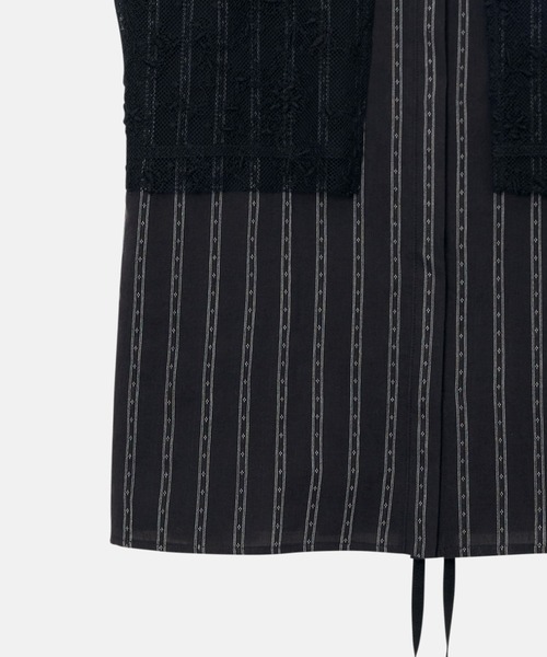 美品✨ルシェルブルー ストライプシャツ 袖リボン 比翼ボタン36 M ル シェル ブルー - LE CIEL BLEU | Leno-cloth Stripe | RESTIR